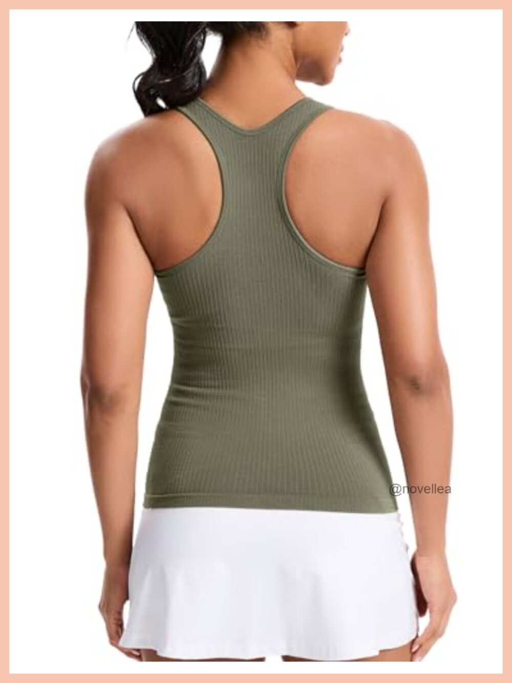 Seamless Ribbed Workout Tank Top with Built-in Bra, Racerback - Picture 3 of 4